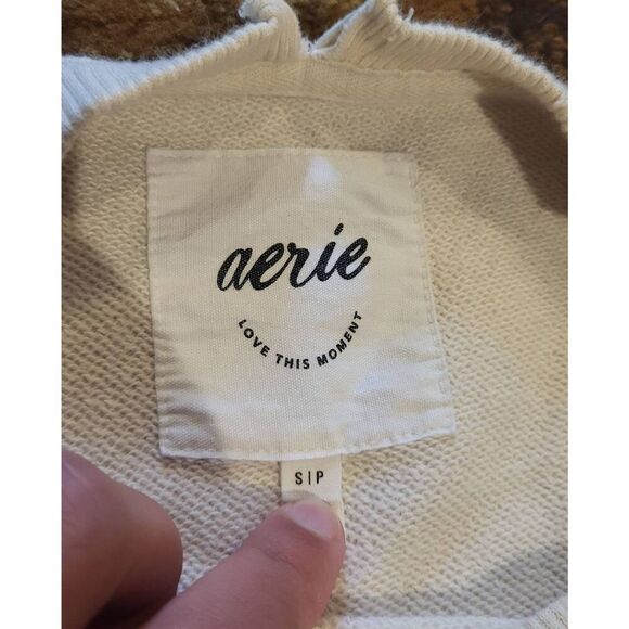 Aerie Sweatshirt Women's Small Cream Peach Love Embroidered 90s Oversized - Picture 4 of 6